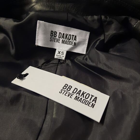 BB Dakota Steve Madden Womens Faux Leather Biker Moto Jacket XS Black Pearl Stud - Picture 8 of 10